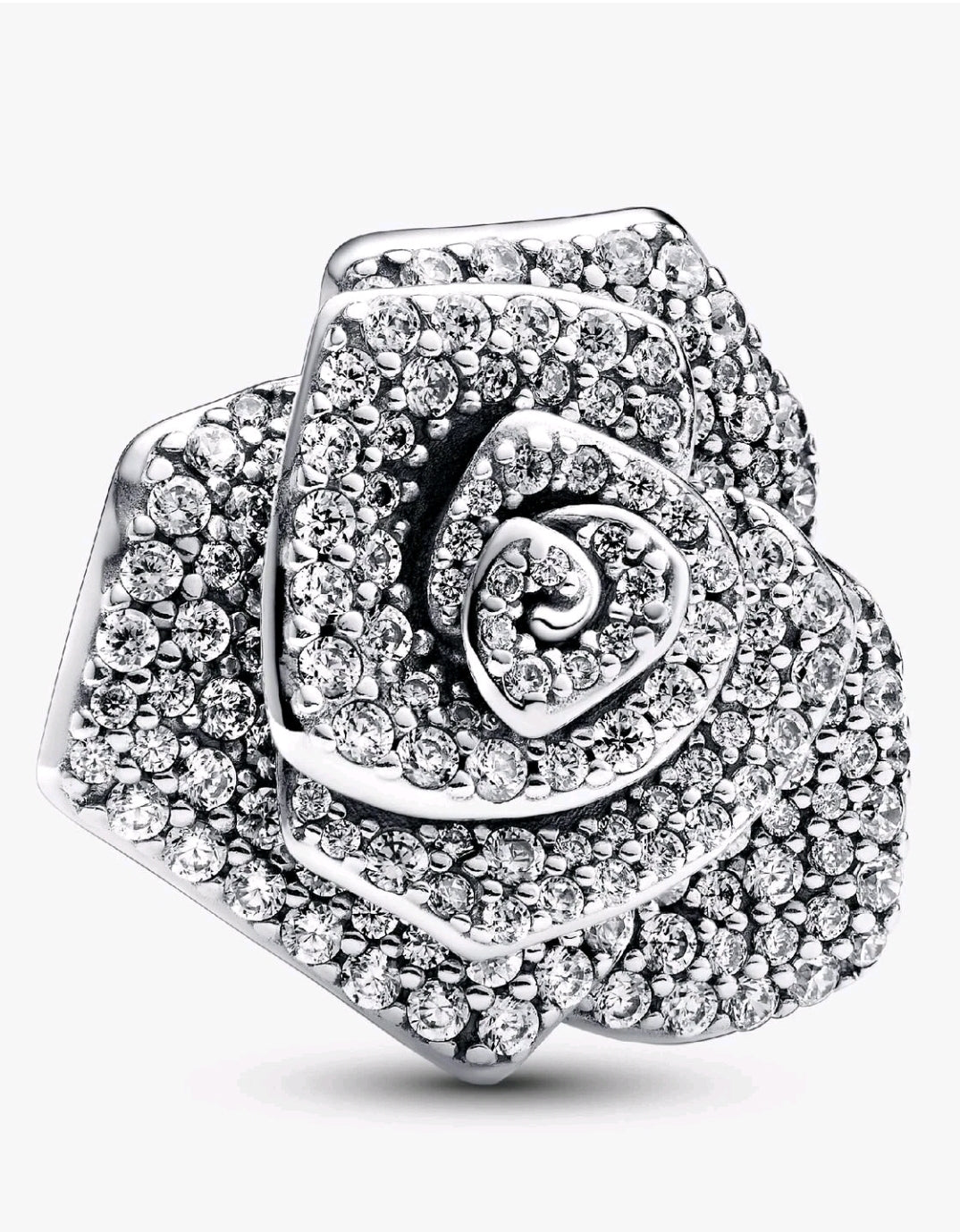 Genuine Pandora Silver Sparkling Rose in Bloom Oversized Charm #793245C01 w/ box