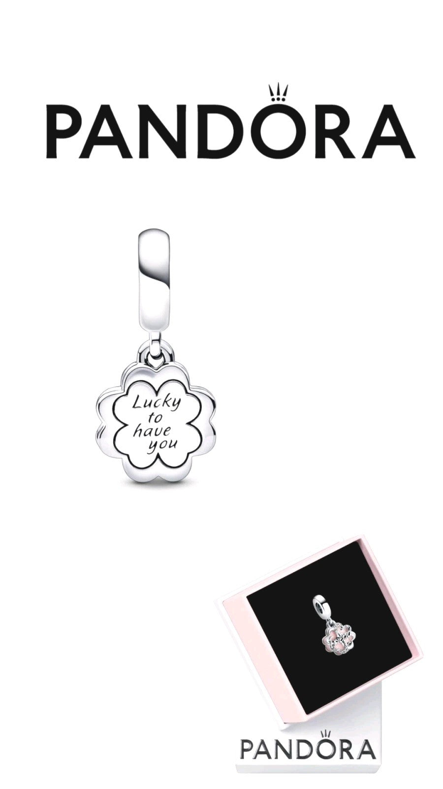 Authentic Pandora 792245C01 4 Leaf Clover Friendship DBLE Dangle Charm w Box E31